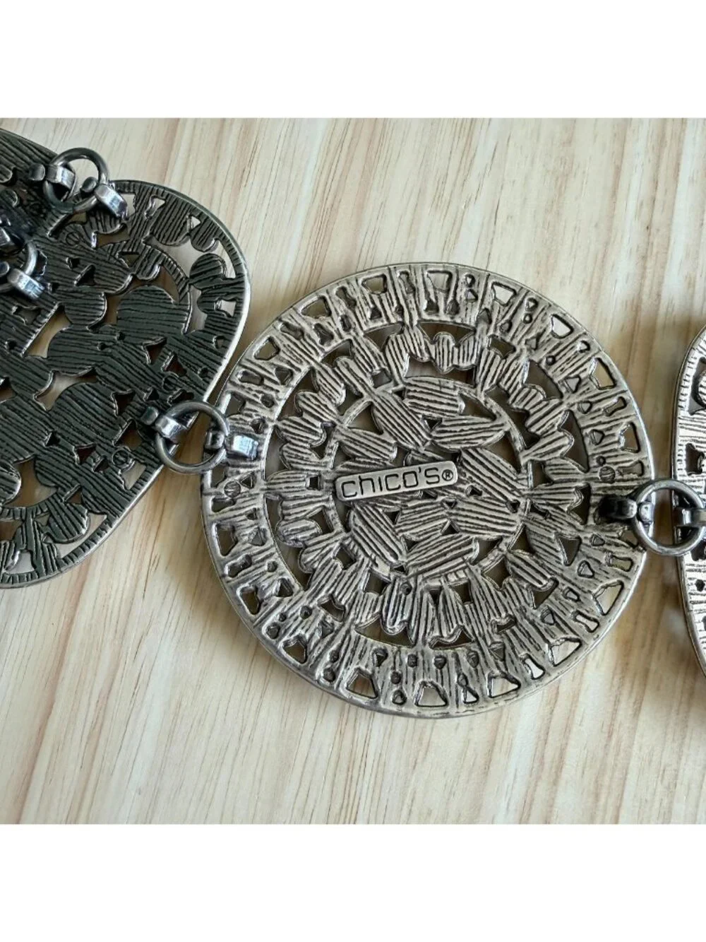 Vintage Chico's Statement Belt L - XL Medallion in Silver and Gold Boho Chic